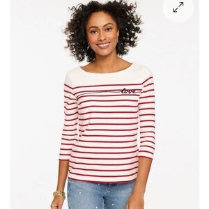 Talbots Bateau Neck Love Stripe Tee in Red Pop/ Ivory Sz XLP